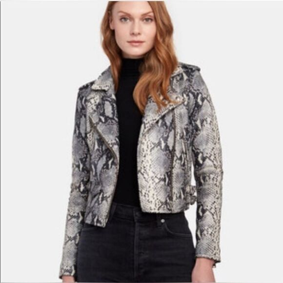 Philosophy Women's Small Snake Skin Print Embossed Faux Leather Mob Wife Jacket - Picture 1 of 14